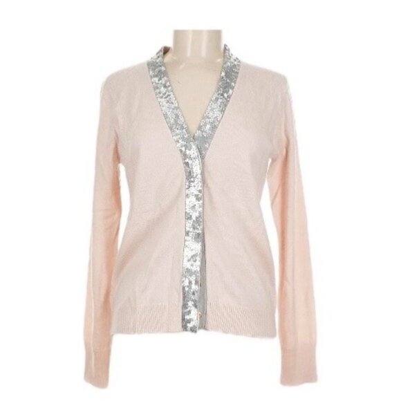 J. Crew Blush Merino Wool Cardigan With Silver Sequin Trim Size M - Picture 1 of 11